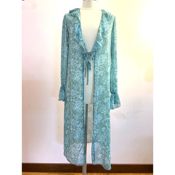 Wild Fable Aqua Floral Print Duster or Swimsuit Cover Up Small NWOT - Picture 1 of 6